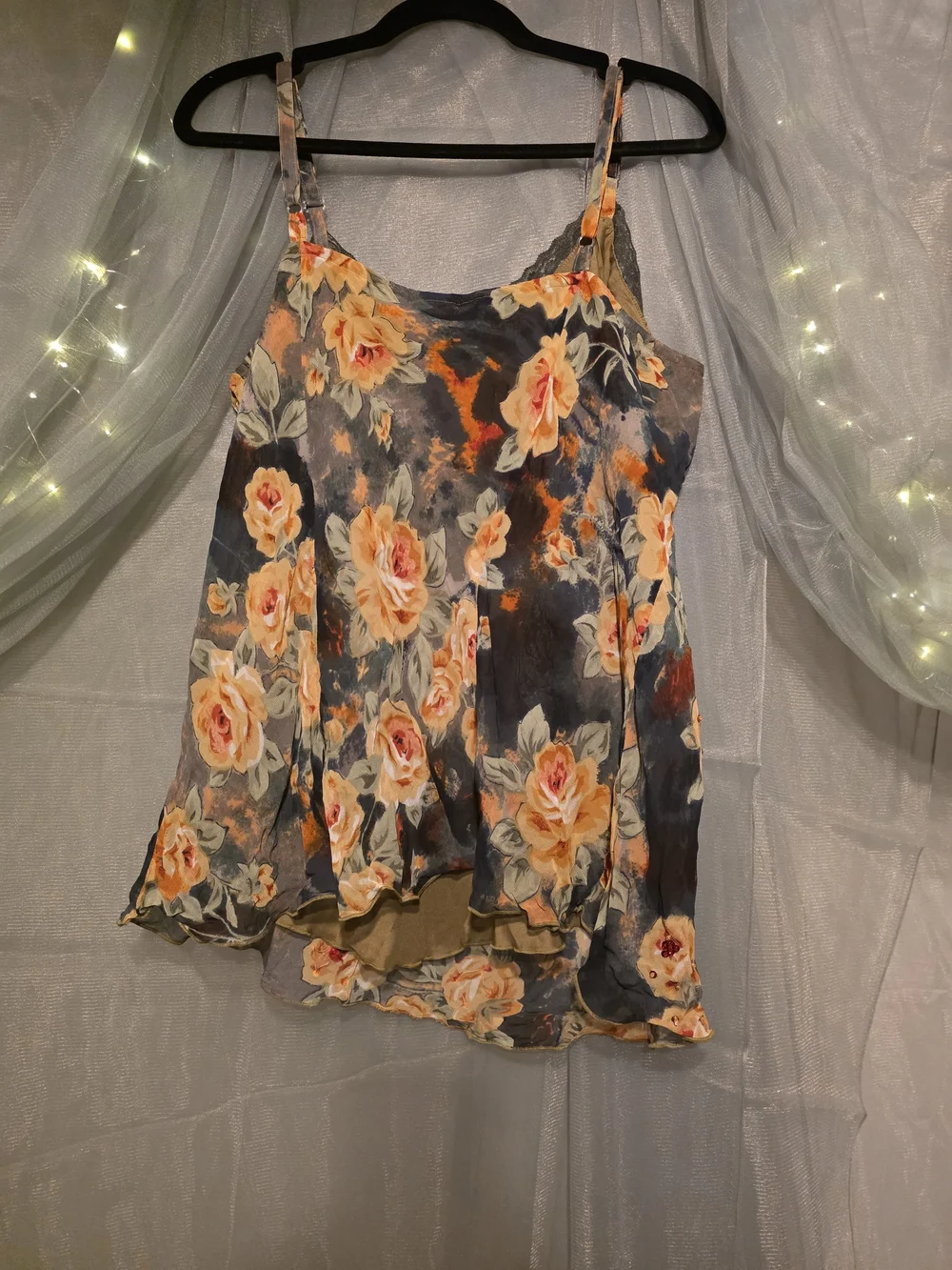 Y2K Cato Size 18/20W  Floral Lace-Trim Camisole - Green & Peach
